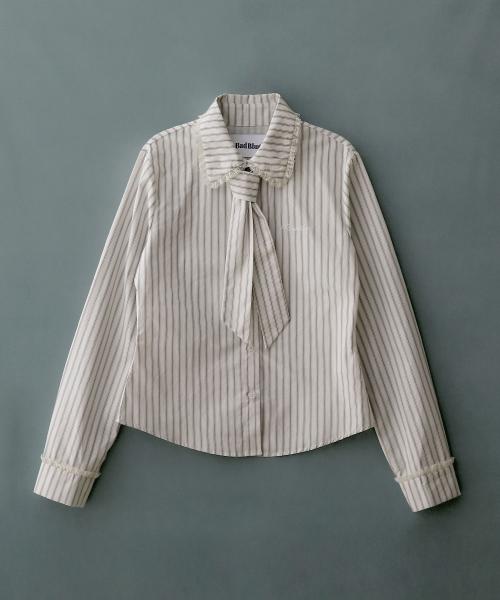 Stripe Lace Tie Shirt Ivory