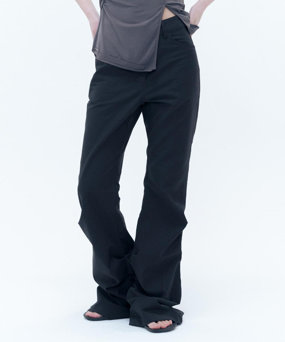 [4/14 release] Cotton shirring bootscut pants BLACK