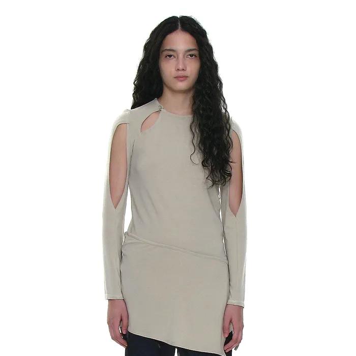 MULTIWAY CUT OUT WRAP JERSEY TOP_MINT GREY