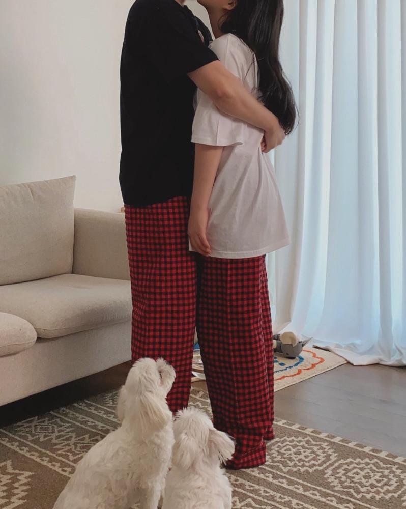 부부상점 사각사과 체크 잠옷 바지 신혼부부 커플 파자마 커플 잠옷 홈웨어