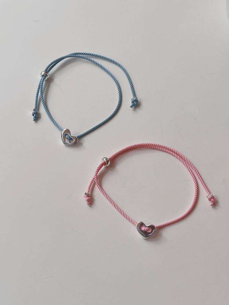silver925 하트 단추 스트랩 팔찌 (2color)