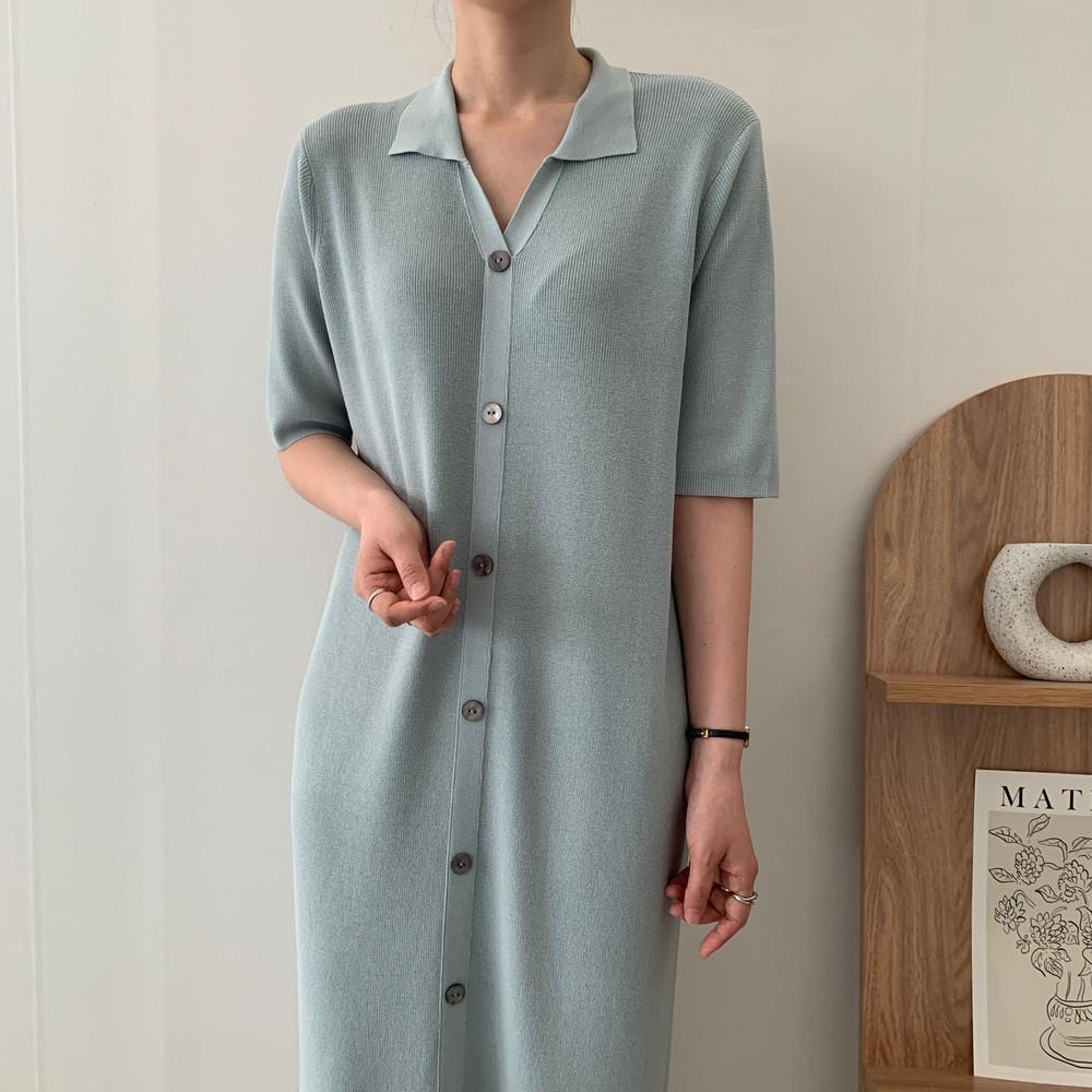 050 봄 여름 반팔 카라 골지 루즈핏 니트 롱 원피스 하객 결혼식 민트 블랙