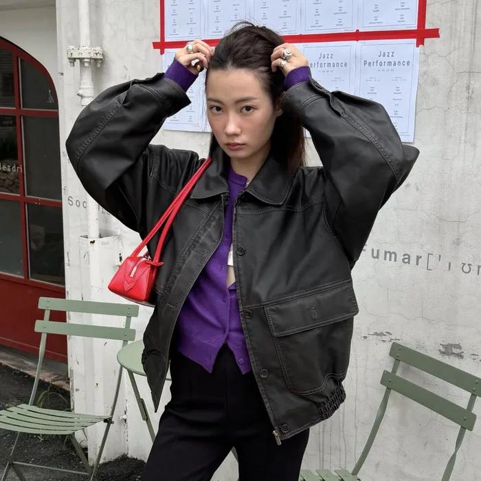 WASHED BOMBER LEATHER JACKET_BROWN