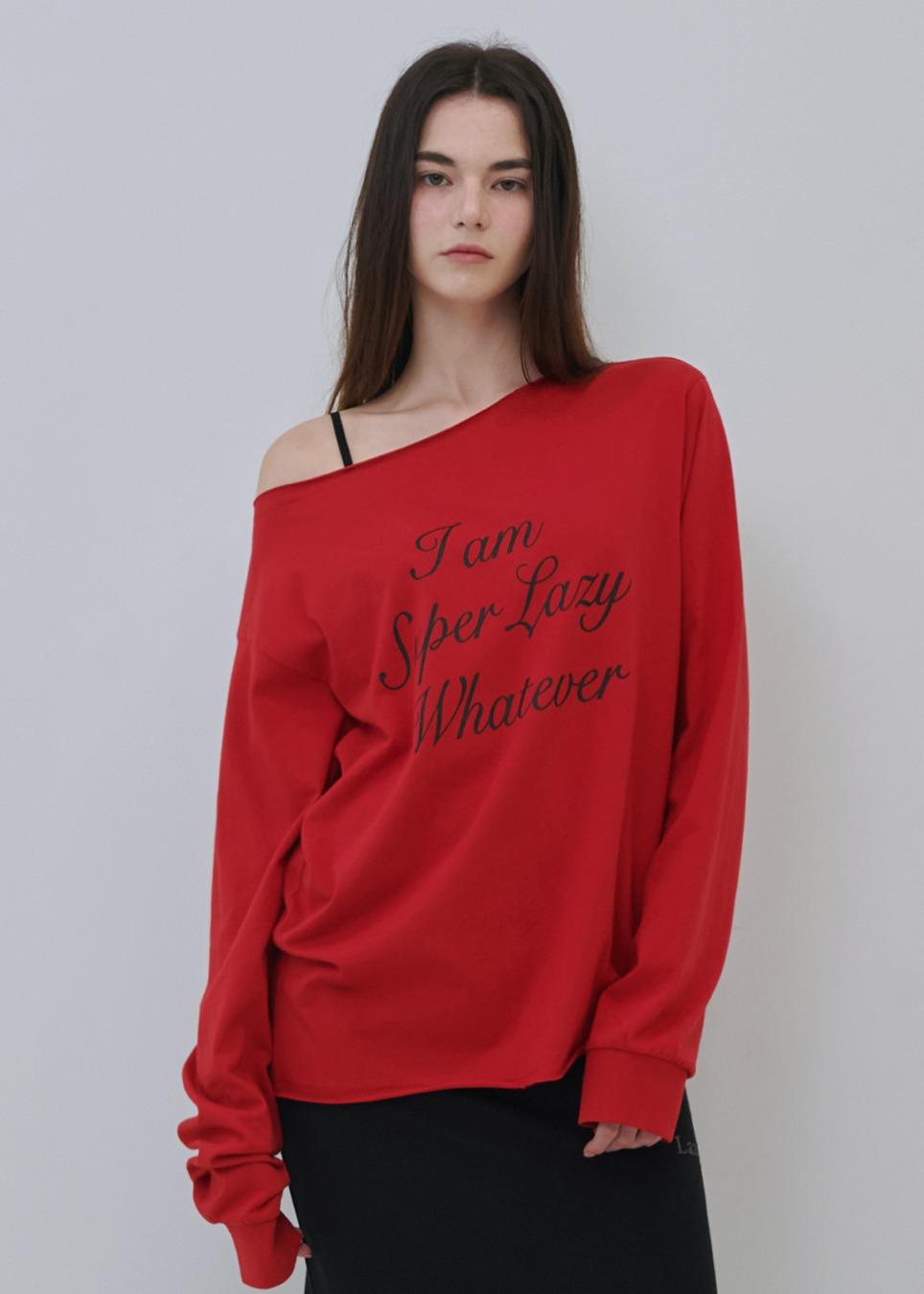Super lazy off shoulder Long Sleeve t-shirt (Red)