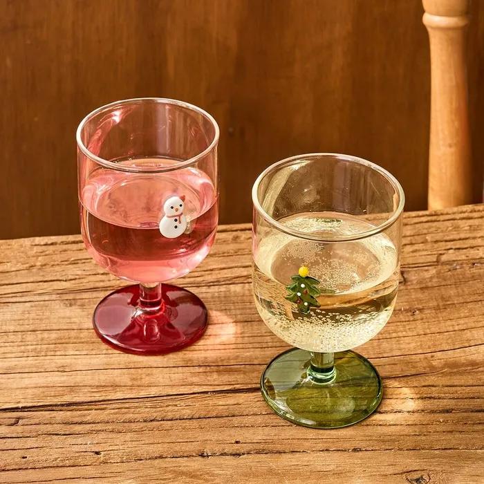 L 포근한겨울 크리스마스 수공예조각 유리 고블렛잔 280ML  2 color