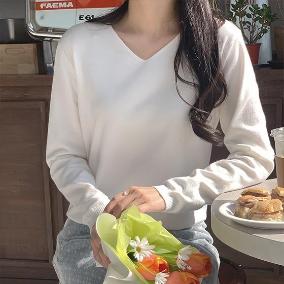 [6컬러/V넥워셔블니트] 심플 브이넥 긴팔 니트 (비스코스50%,12게이지1합,가둘레)