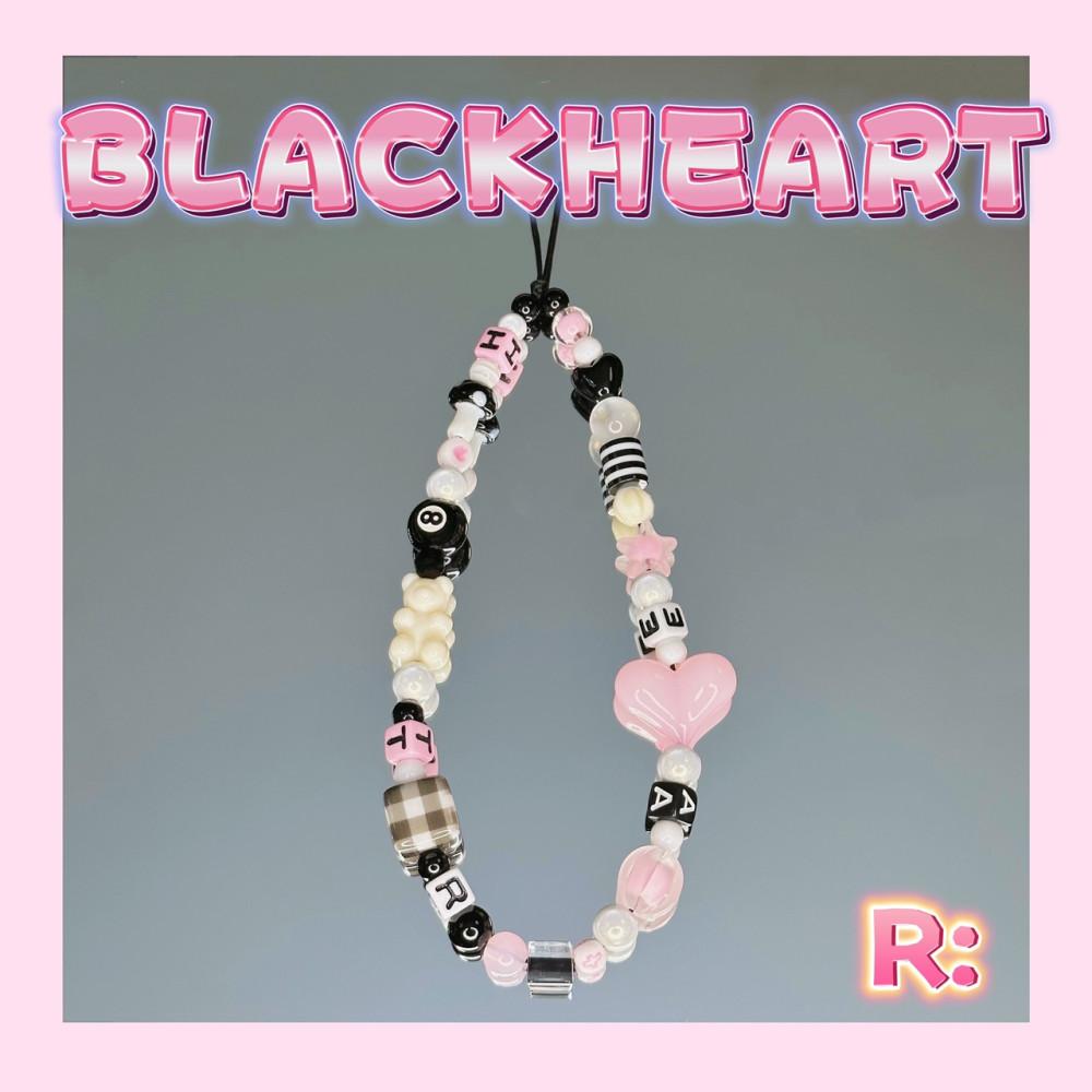 리코스모스 BLACK HEART 비즈 폰스트랩 Y2K/핑크/블랙