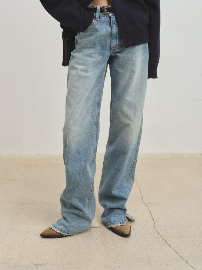 (W) STRAIGHT DENIM TROUSERS_ WASHED BLUE