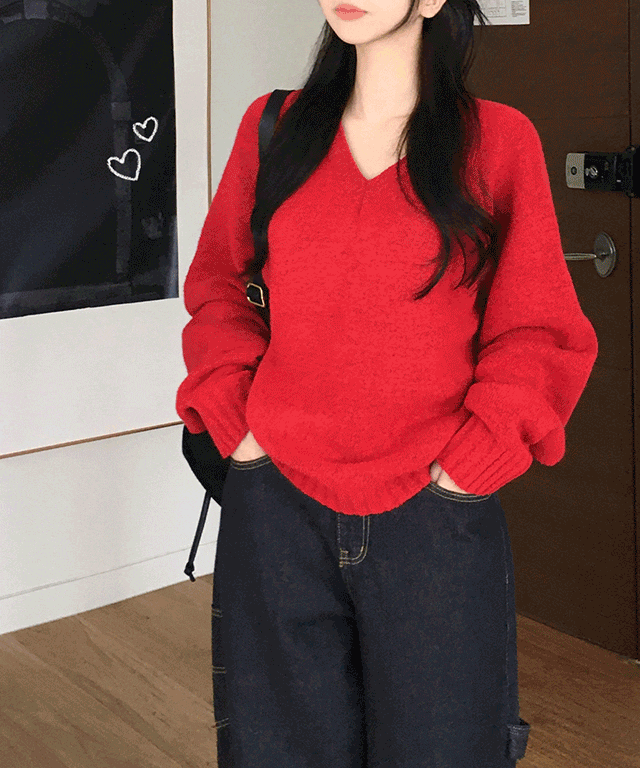 [색감맛집💗/아방핏] 위드미 도톰 아크릴 아방 오버핏 레이어드 나그랑 래글런 브이넥 긴팔 니트 9color