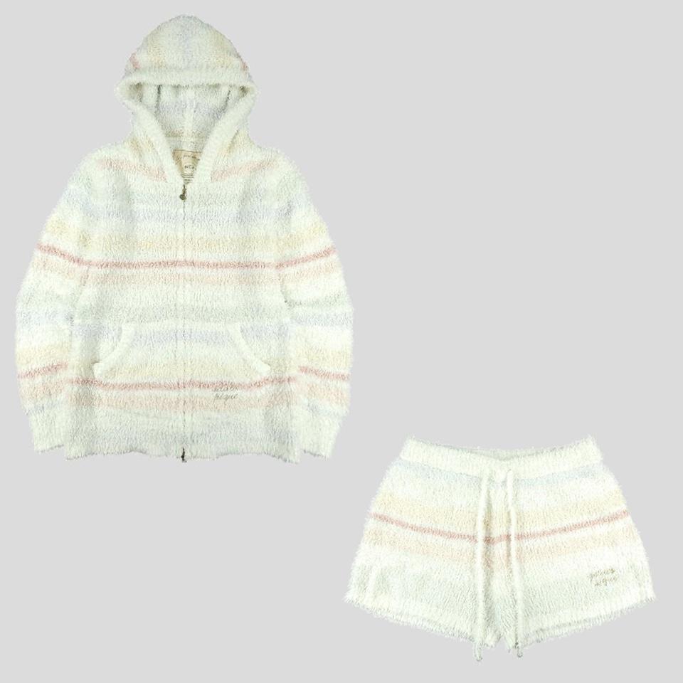 젤라또피케 화이트 파스텔톤 멀티컬러 플리스 후리스 후드집업 밴딩 반바지 하프팬츠 슬립웨어 홈웨어 파자마 셋업 WOMANS FREE