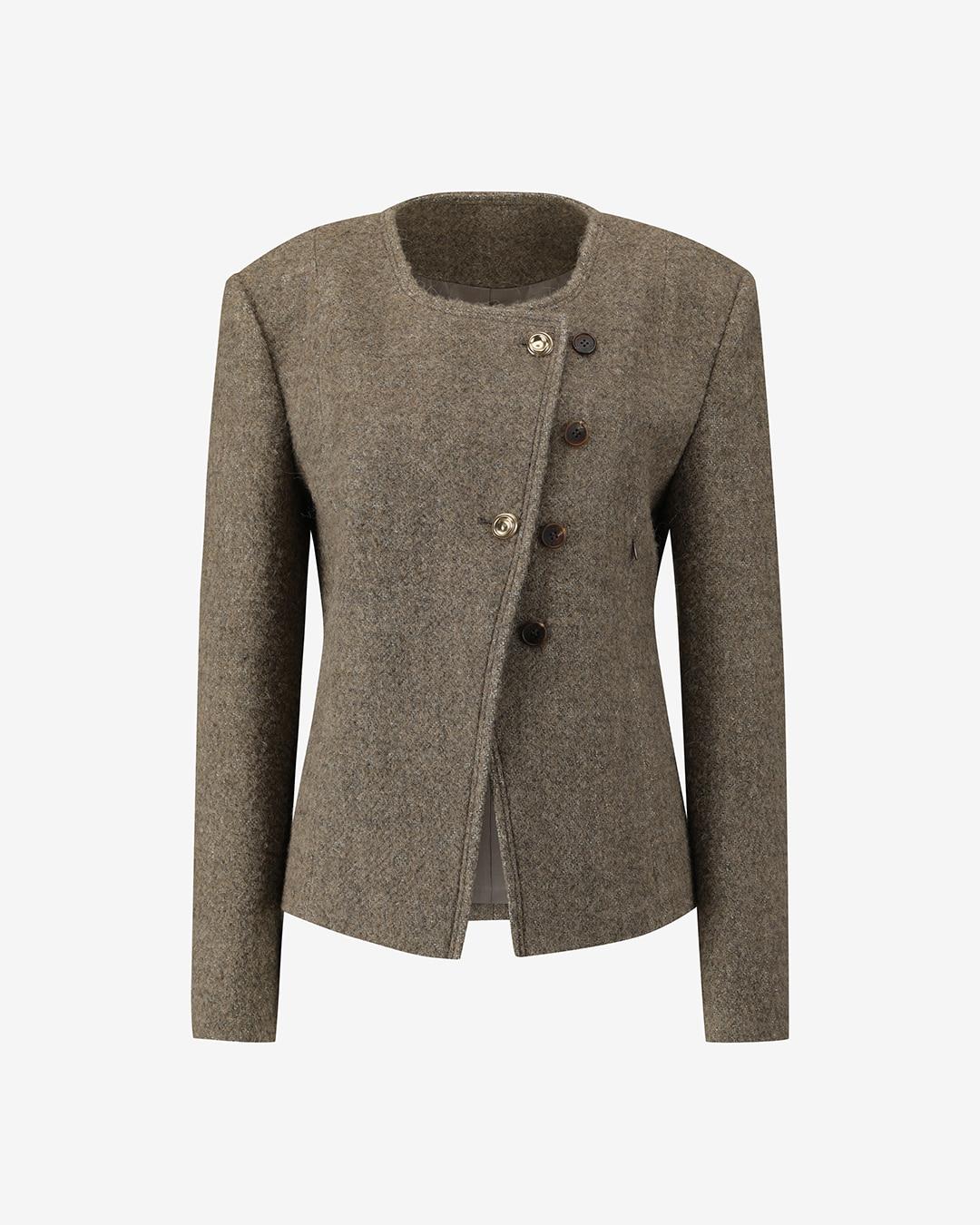 TWO-WAY BUTTON JACKET_MELANGE BROWN