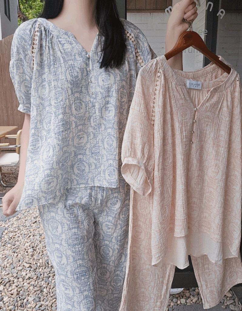[코튼☁] 앤틱트왈 파자마 set