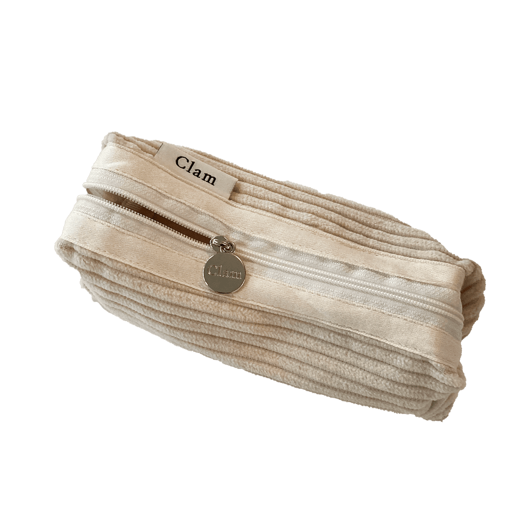 Clam round pencilcase _ Corduroy coconut