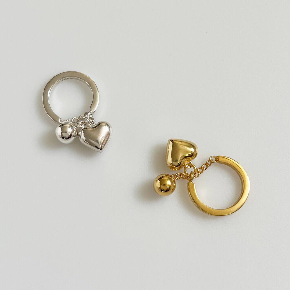925 Ball Heart Ring 2color