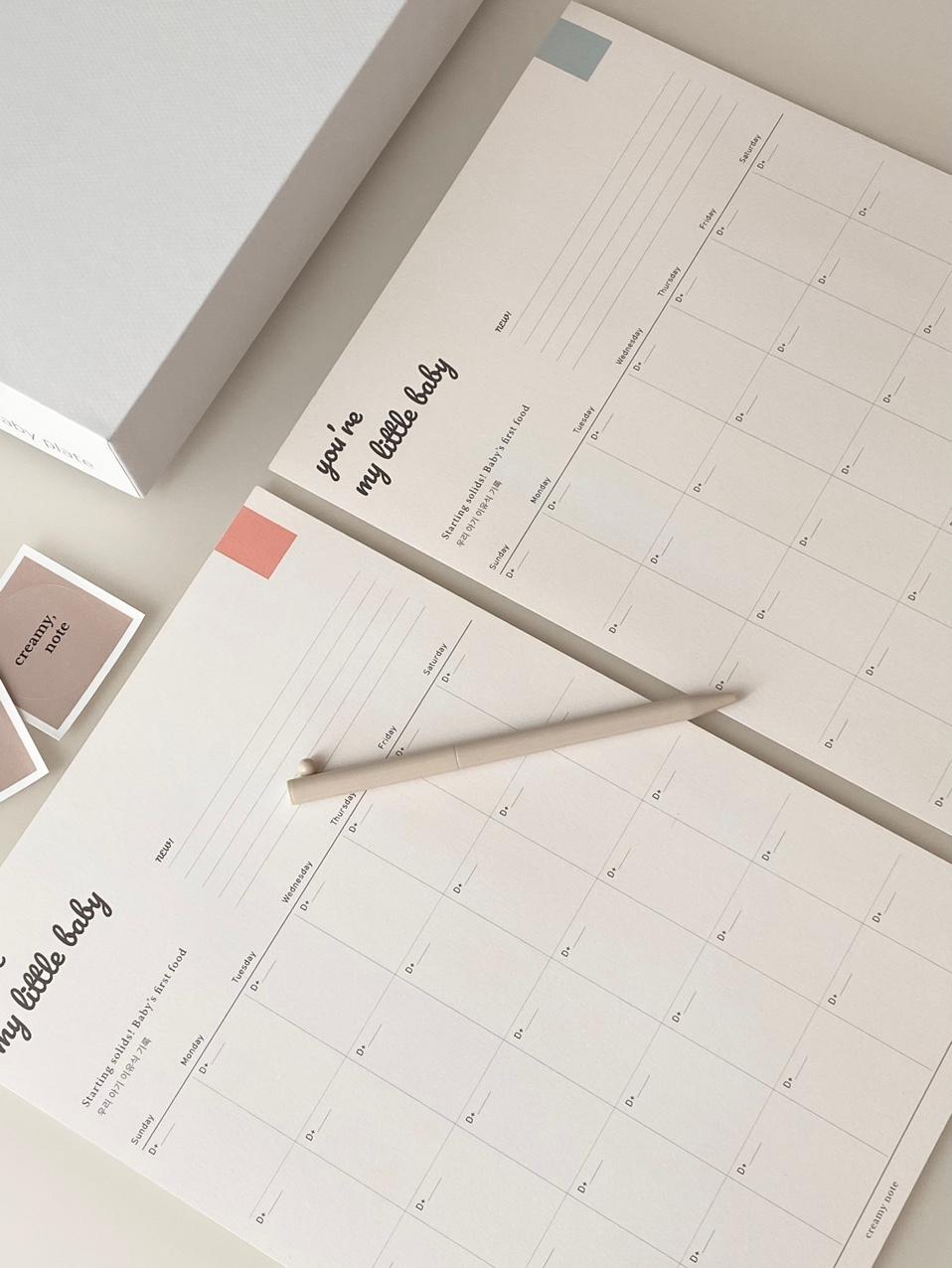 크리미노트 이유식 캘린더 아기 스케줄 식단표 만년형 냉장고 달력 6장 SET