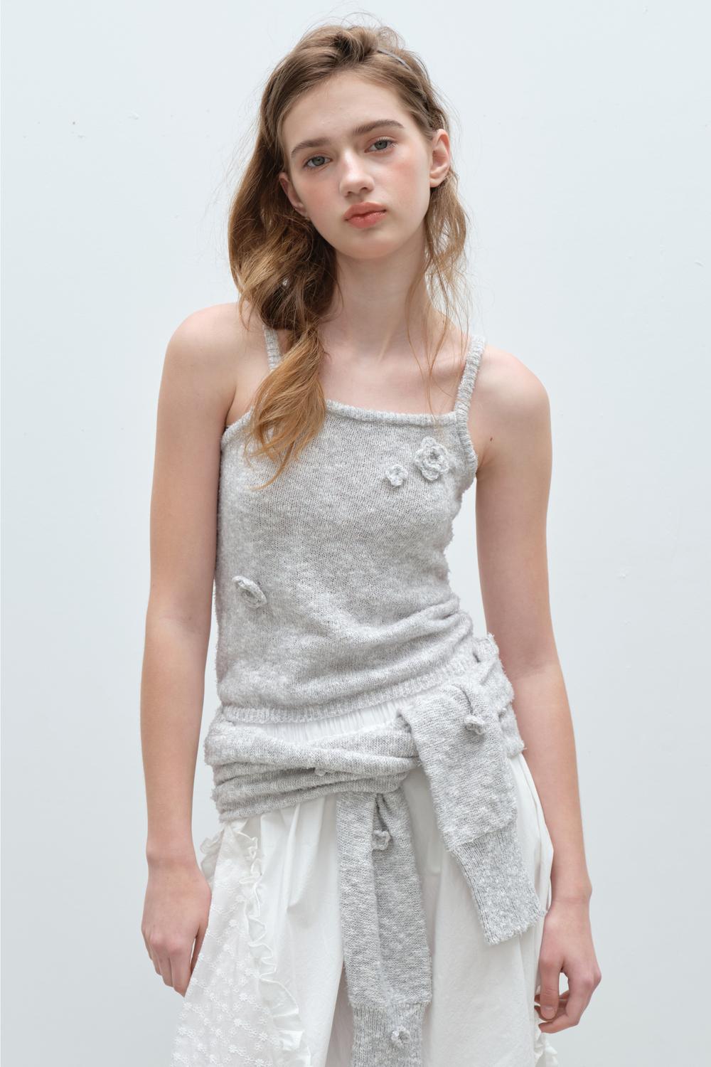 HAND CORSAGE FLOWER CARDIGAN SET (MIX GREY)