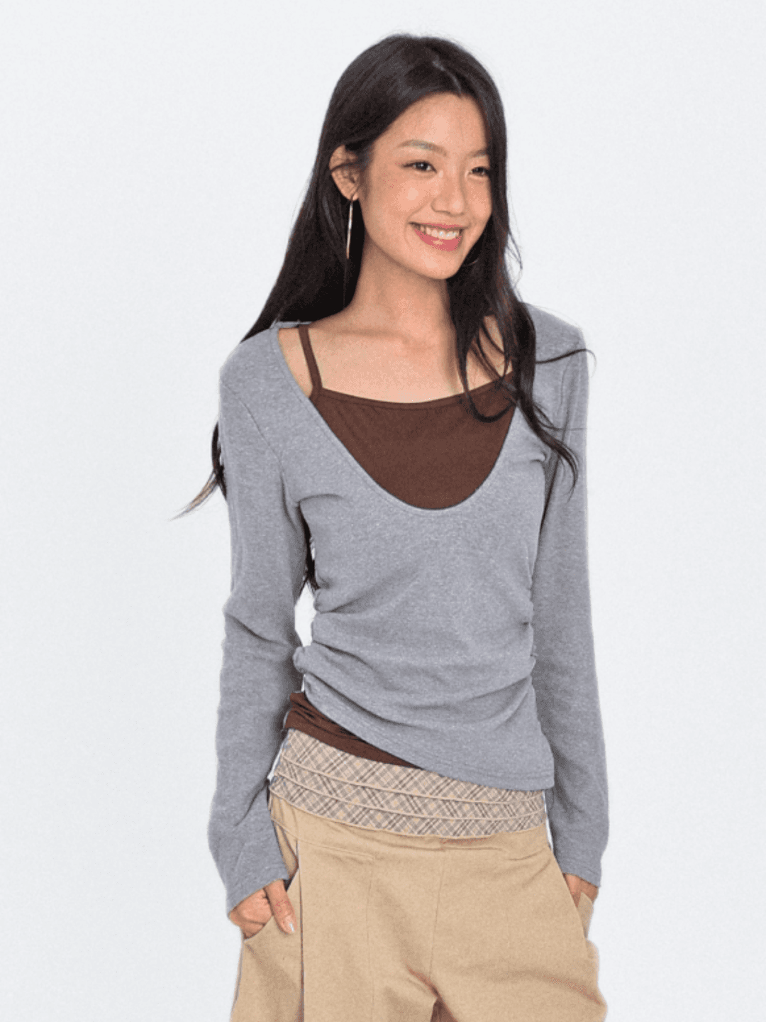 (10월3일 출고)Old Memory Layered Unbalanced Long Sleeve_Charcoal