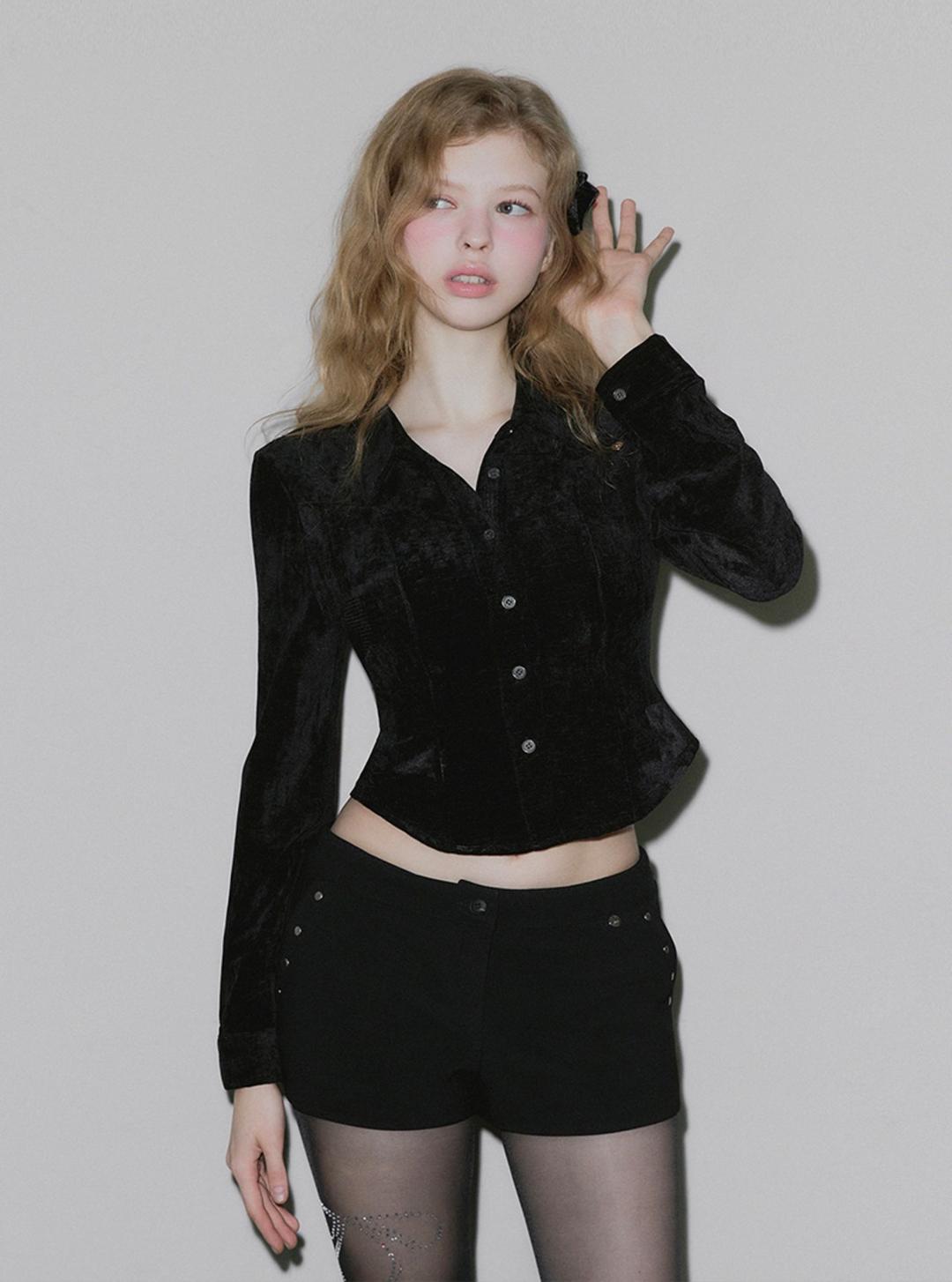 [온라인단독] 르베 스웨이드 크롭 긴팔 셔츠