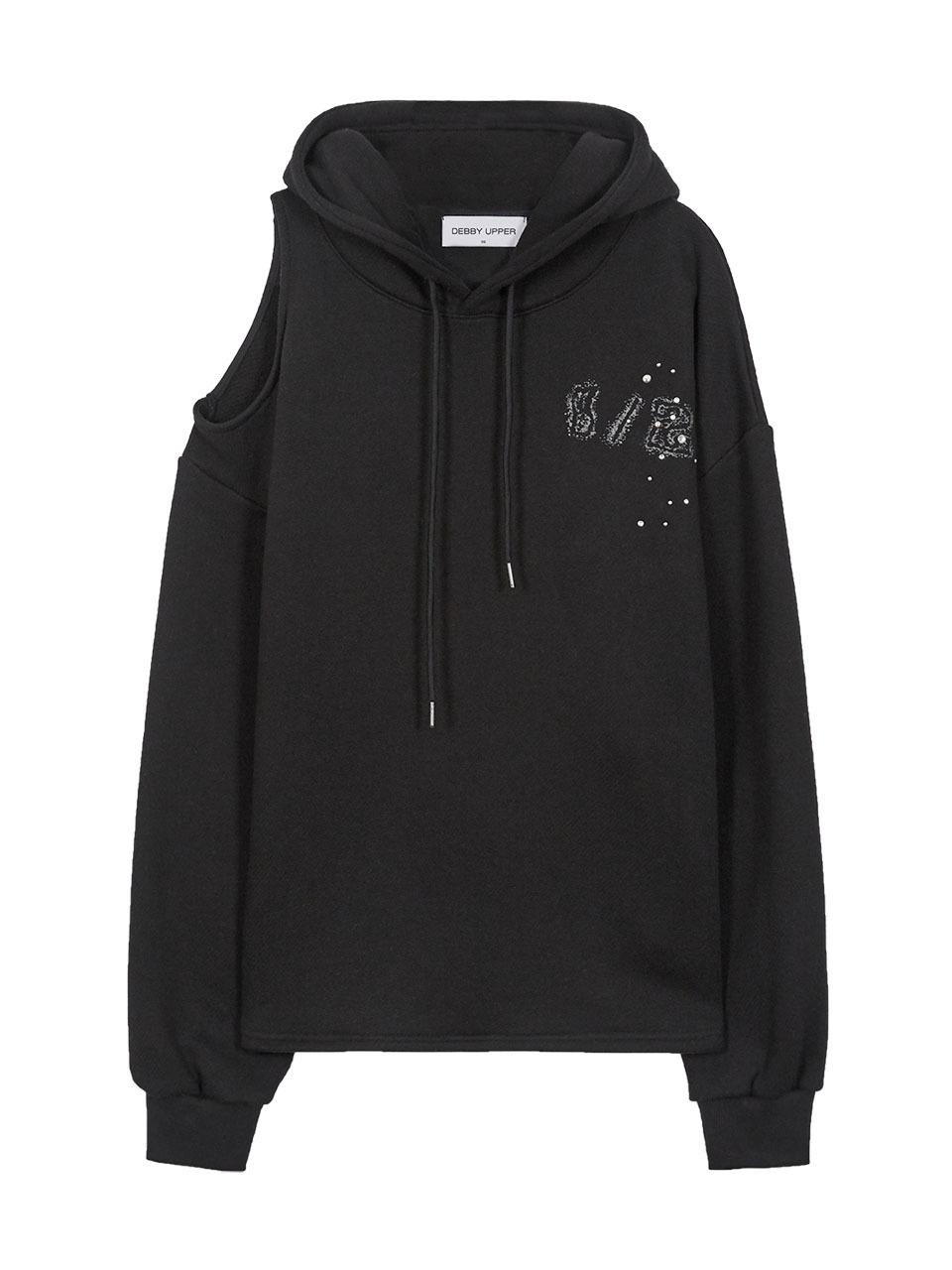 ONE SHOULDER CUTOUT HOODIE_BLACK
