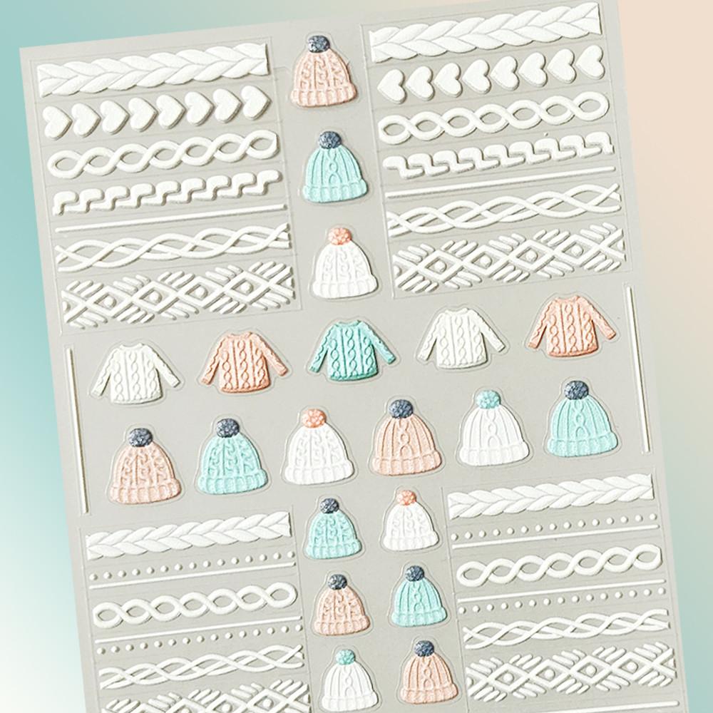 3D 엠보 니트네일스티커 -베이지 민트 모자