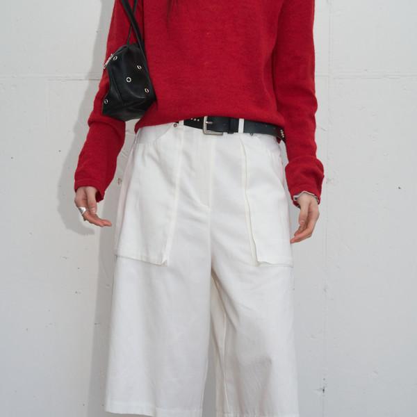 Cargo-Patch Cotton Wide Half Pants (White)