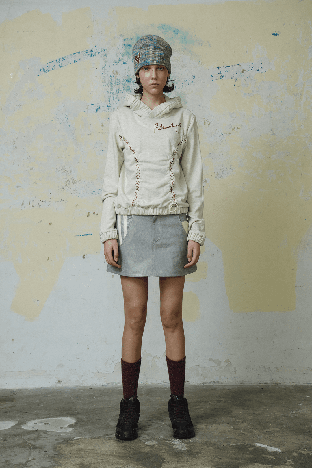 BASEBALL SHIRRING HOODIE (OATMEAL)