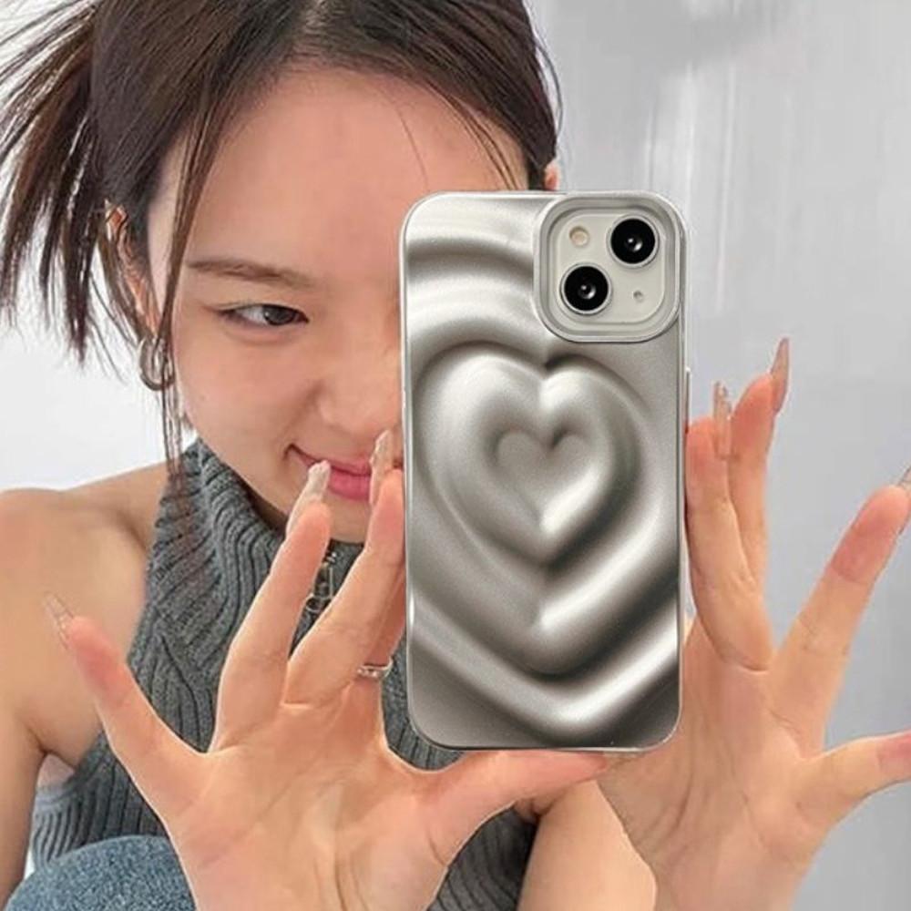 입체하트빔 메탈 젤리 핸드폰케이스 아이폰12미니 13미니 호환 실버