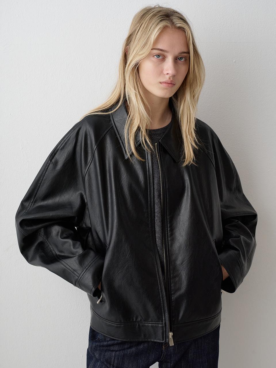 래글런 레더 재킷_black