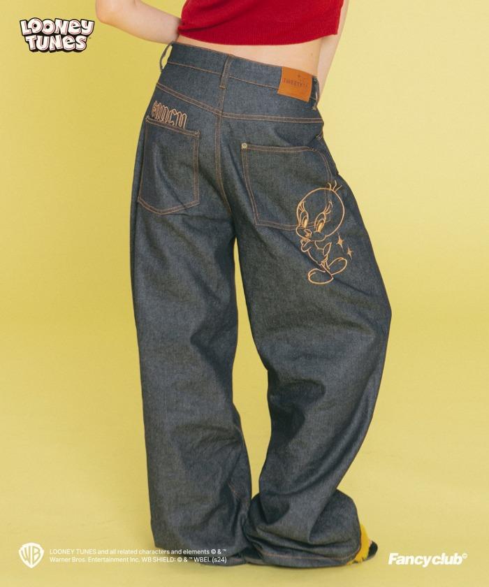 [FANCY X TW] TWEETY OVER WIDE RAW DENIM PANTS_(DEEP BLUE)_F24TW2020