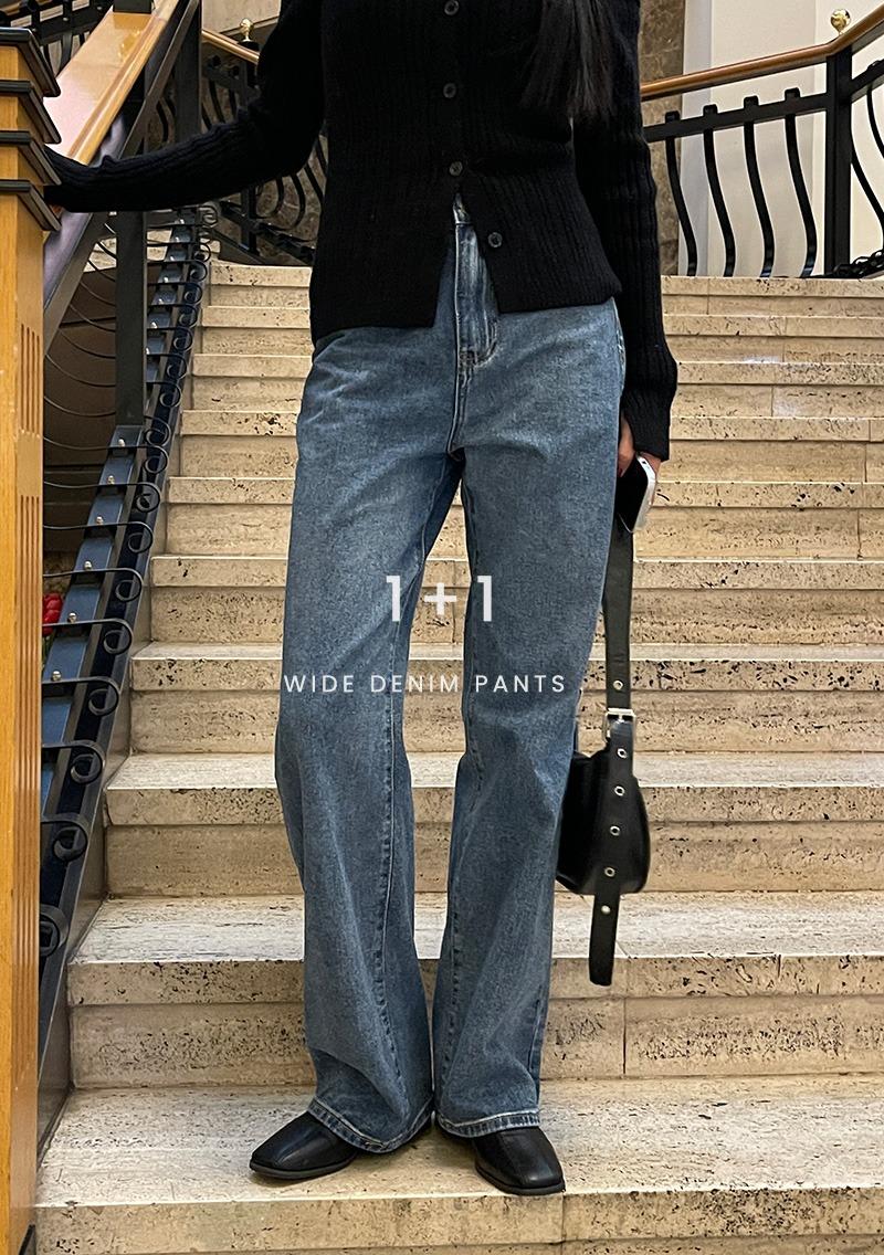 [1+1]데빌 히든 밴딩 와이드 데님 팬츠