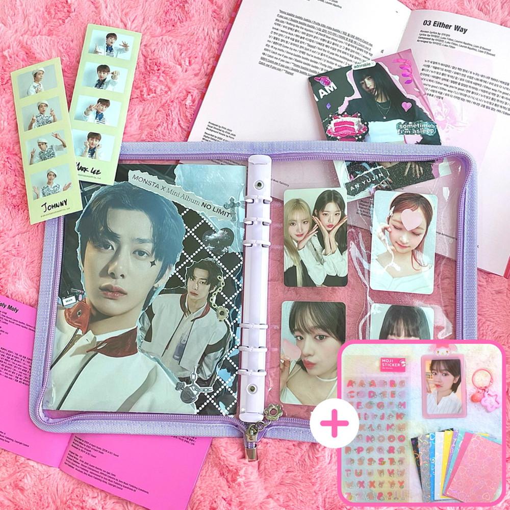 다니샵 A5 6공지퍼 포카바인더 콜렉트북 앨범 지퍼 포토카드 홀더북 서비스4종 포함 퍼플(순투명)