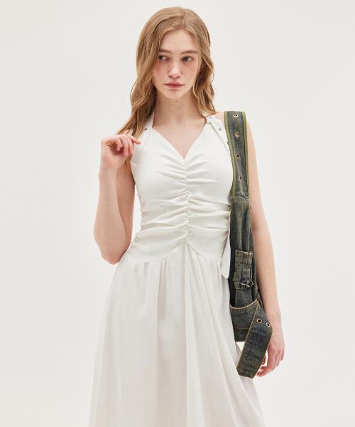 BELTED NECK STRAP LONG DRESS_T513DS501