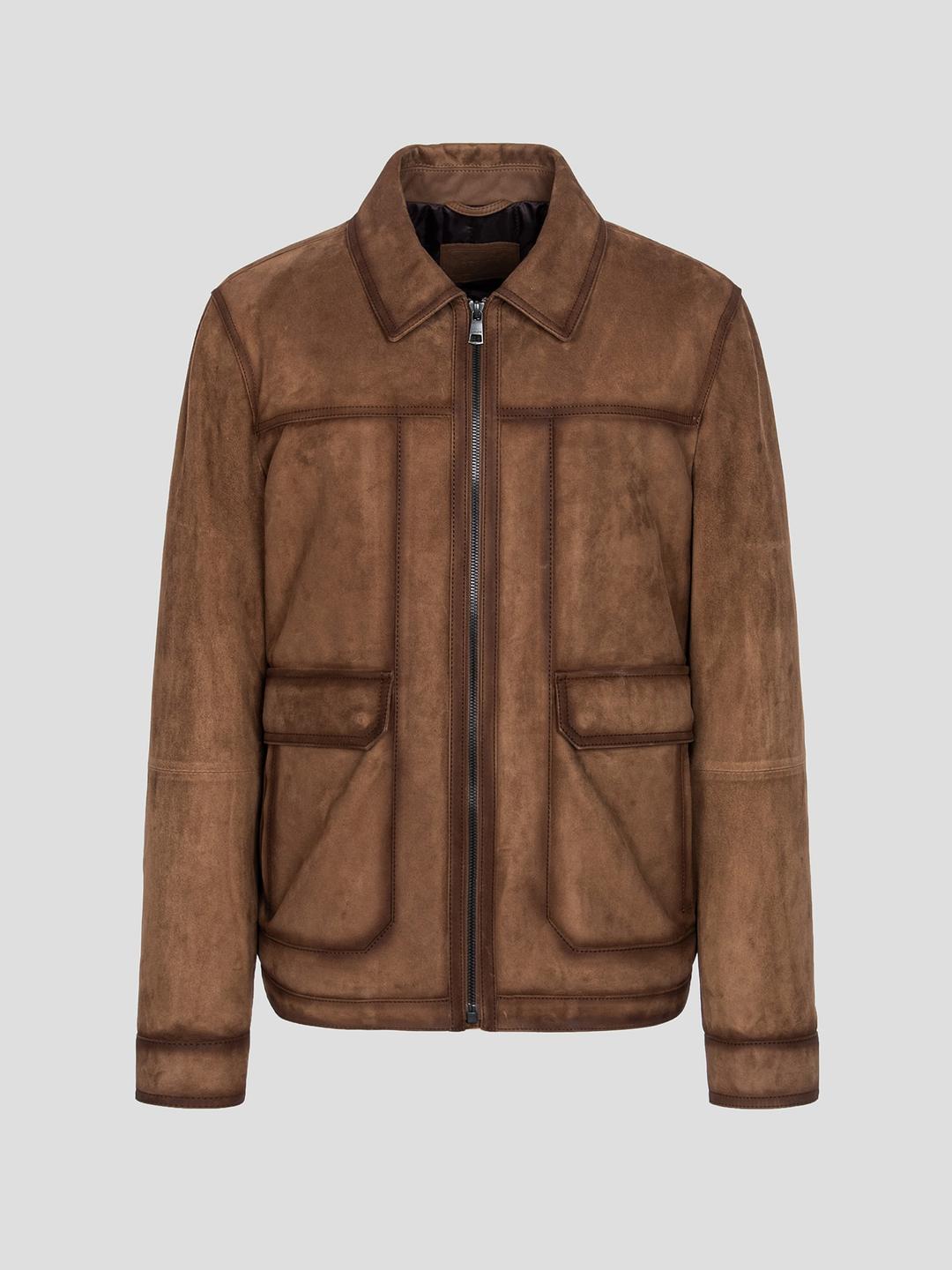 스웨이드 셔츠넥형 집업 블루종 - 머스터드