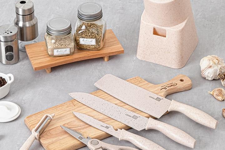 [10%쿠폰]뛰어난 내구성과 절삭력! 마블 세라믹코팅 6종 칼세트