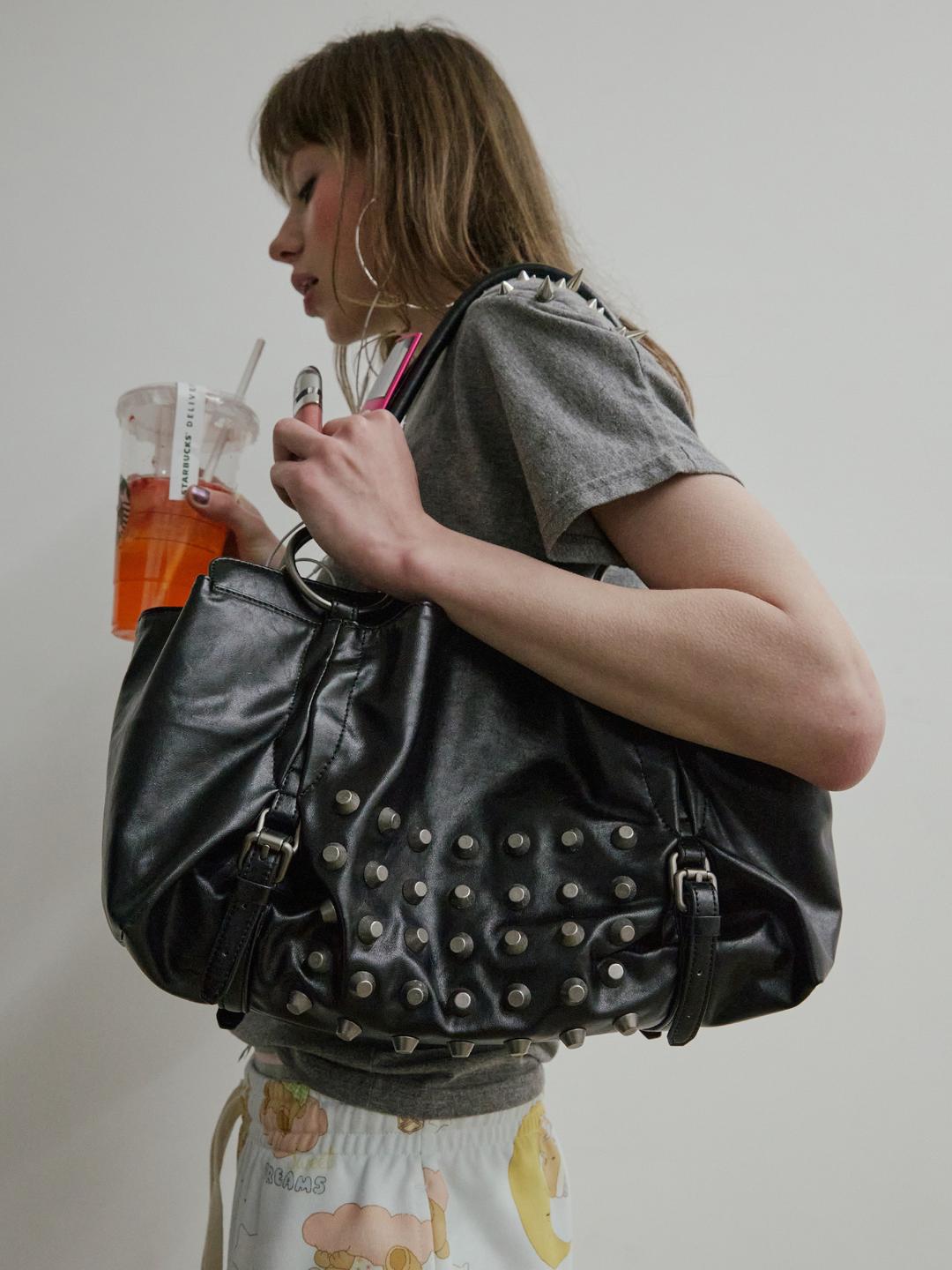 Metal Stud Tote Bag Black