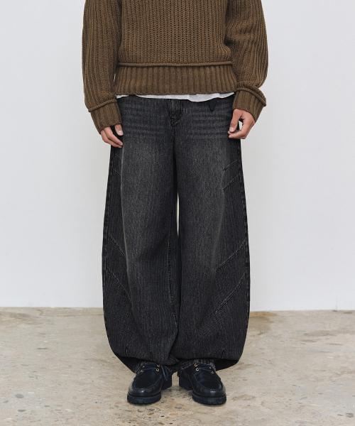 [골지데님]Balloon Wide Rib Jeans DCPT067Black