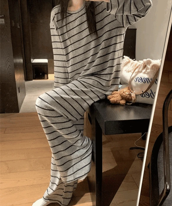 라리리 긴팔 모링라인 피치기모 잠옷 상하세트 (4016)