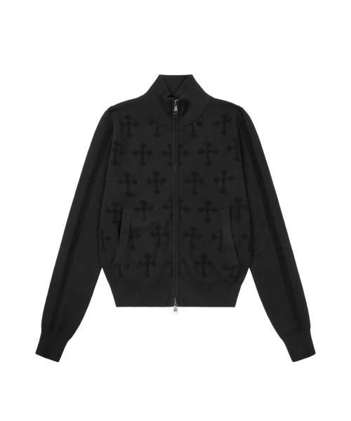 Cross Boucle Knit Zip-Up (Black)