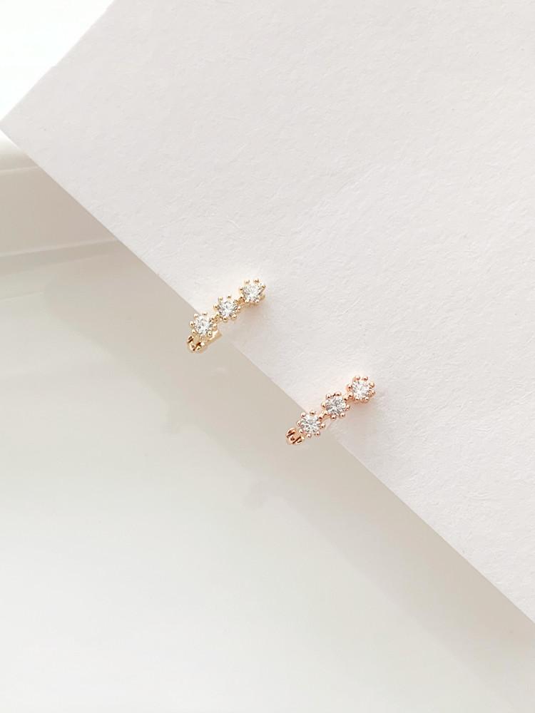 14k 트리플 큐빅 미니 원터치 링 귀걸이 레이어드 귓볼 귓바퀴