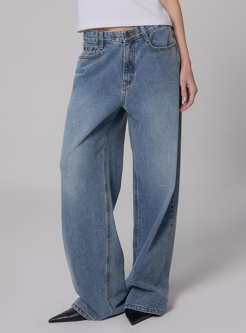 [7/18 출고예정] [여름원단] 9443 유니섹스 와이드 투버튼 팬츠 (연청)