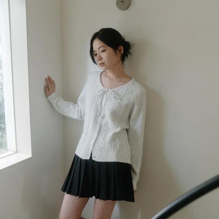 [29CM 단독] Ribbon Cable Knit Cardigan - Ivory