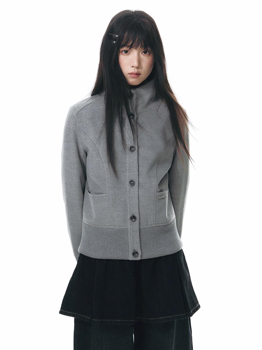 TAKEANAP Grey Mist Rib Button Jacket