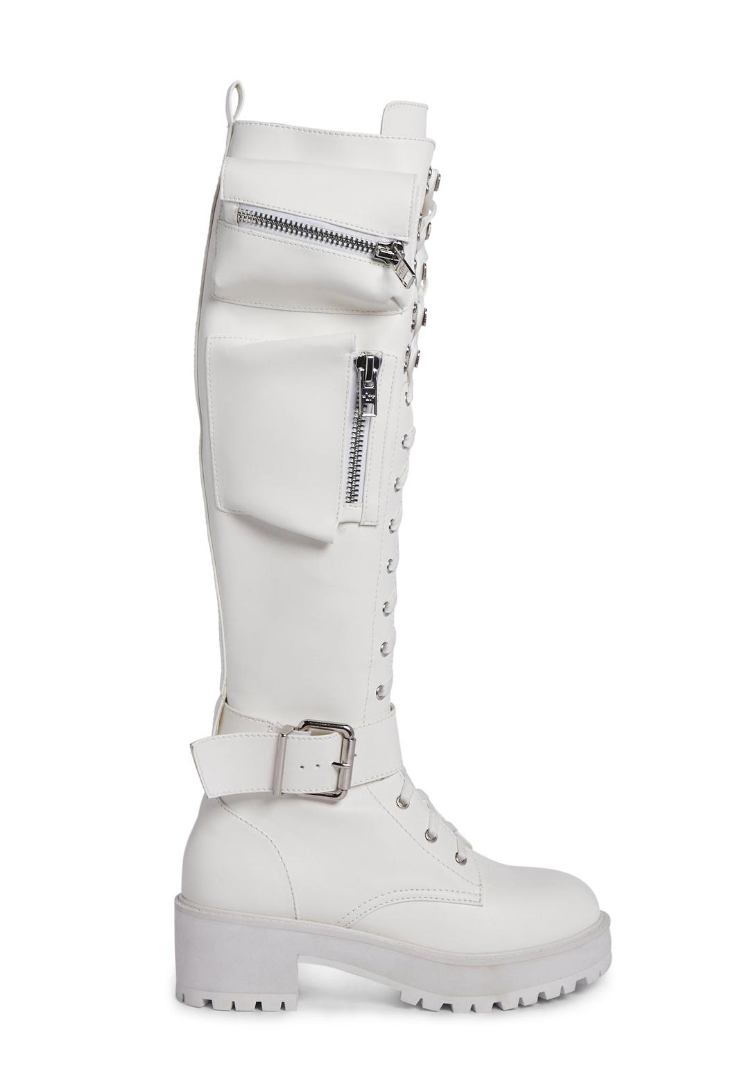 Obsidian Pocket Combat Boots - White - WHITE / US 5