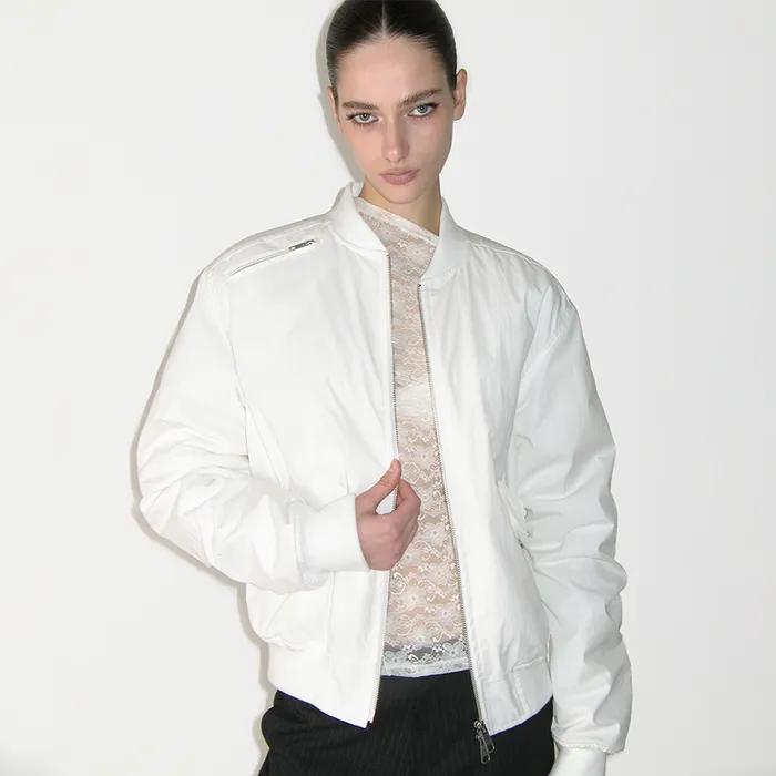 Over Fit Shirring Bomber Jacket, WHITE
