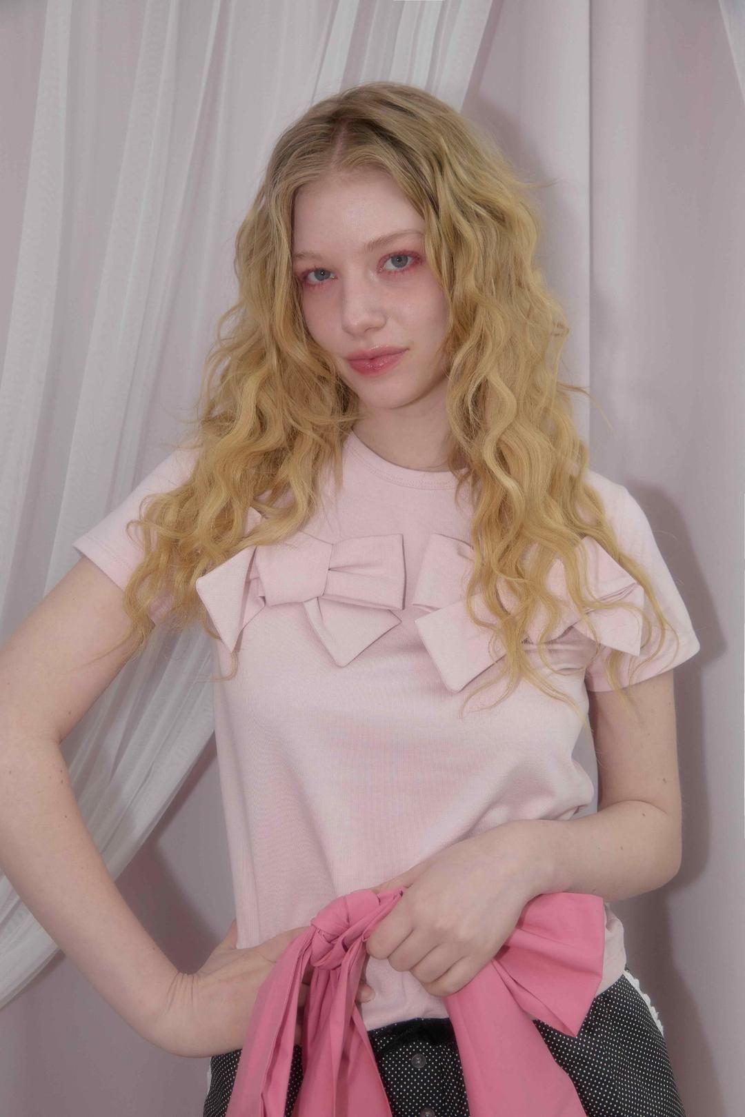 SCHNEE DOUBLE BOW T-SHIRTS (PINK)