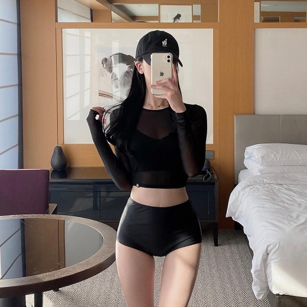 걸크러쉬 3PS 시스루 하이웨스트 래쉬가드 비키니 수영복