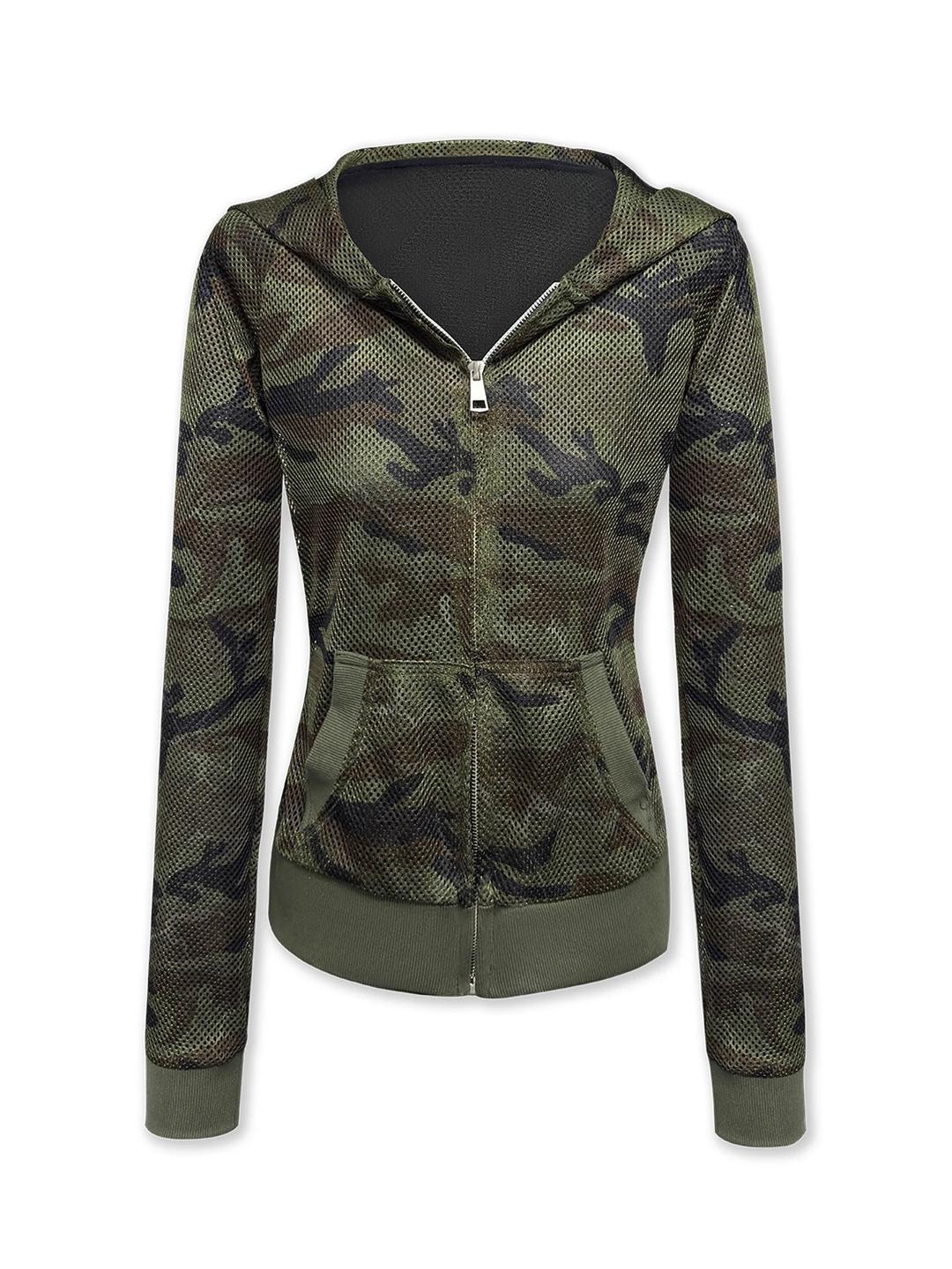 Mesh Camo Zip Up Hoodie