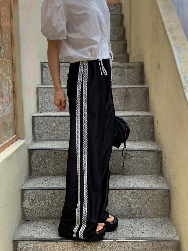 black double lace pants