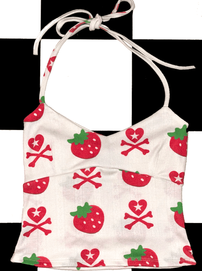 BERRY SKULL POINTELLE HALTER IN WHITE