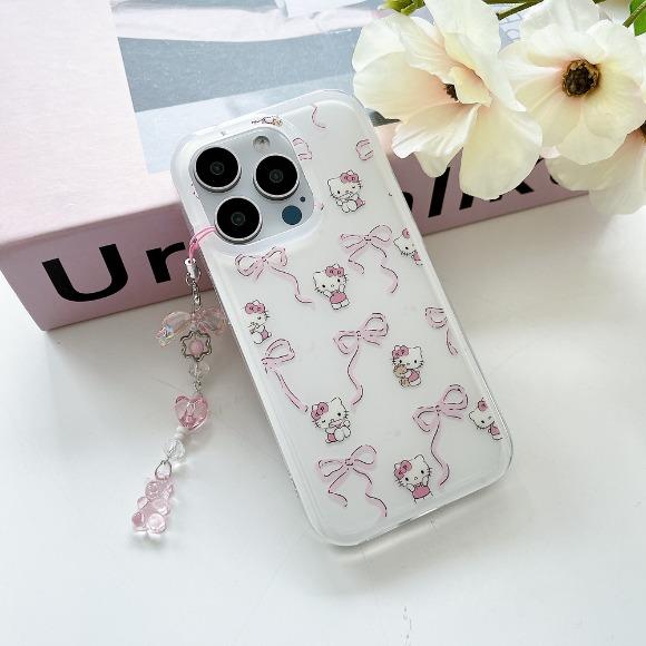 패턴 리본 고양이 케이스 (키링포함)